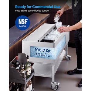 Seau à glace commercial en acier inoxydable, capacité maximale de 100,7 pintes (36 x 19 x 35 pouces), glacière avec couvercle coulissant, porte-bouteilles, bacs à boissons - Product Image 2