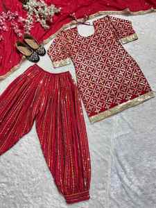 ATTRACTIVE CHINON SILK EMBROIDERY SEQUENCE WORK TOP PATIYALA WITH DUPATTA <b>RED</b> 72548 - Product Image 3