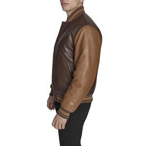 Men's Brown PU Leather Bomber <b>Jacket</b> With Button Closure Regular Fit Casual Style Turn-down Collar Autumn Wear - Product Image 5