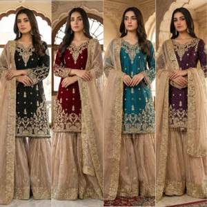 Ensemble Sharara Dupatta Haut de Gamme Vintage pour Soirée, avec Broderie et Sequins GMY 3 MM - Product Image 6