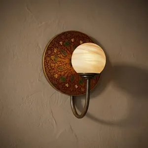 Traditional Brass Floral Pattern <b>Wall</b> <b>Sconce</b> Alabaster Globe <b>Wall</b> Decal for Hallway Home Decor-Baptism Bar Mitzvah Anniversary - Product Image 3