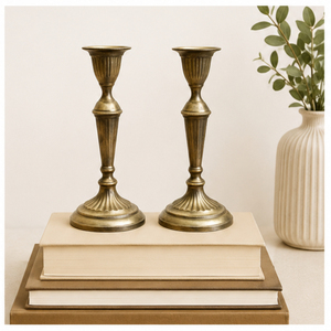 Lot de 2 bougeoirs coniques en laiton antique, supports de bougies vintage en métal pour centre de table de mariage, décoration de maison de style ferme - Product Image 2