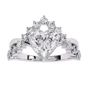 Anillo de Corona con Diamantes en Forma de Corazón, Oro de 18K, Banda Trenzada, Diamantes Cultivados en Laboratorio, Piedras Laterales con Pavé, Anillo de Novia - Product Image 2