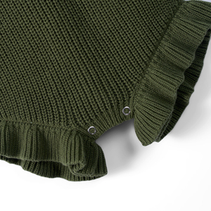 ชุดรอมเปอร์เด็กผู้หญิงสีเขียวป่า แขนยาว แต่งระบายชายเสื้อ คอกลม ชุดเสื้อผ้าฤดูใบไม้ร่วง สีพื้น สไตล์น่ารัก - Product Image 4