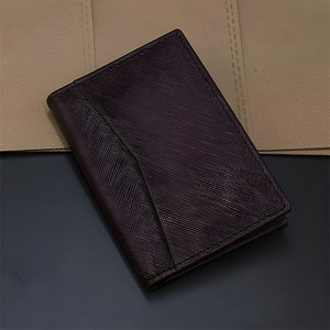 Premium Jet Black Saffiano <b>Leather</b> Pocket Organizer Minimalist Ultra Slim Multi Slot Vertical Bifold <b>Card</b> <b>Wallet</b> Holder for <b>Men</b> - Product Image 1