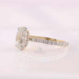 Oval Cut Lab Diamond Engagement <b>Ring</b> Pave Band Yellow Gold Solitaire Style Certified Luxury for Proposal Anniversary Bridal - Product Image 2