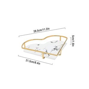 Plateau de service décoratif en marbre blanc de luxe en forme de cœur avec poignées en métal doré - Product Image 2