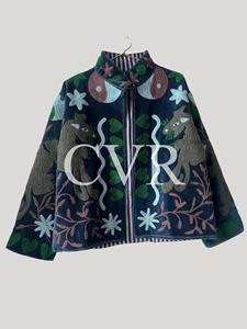 Poncho en coton brodé à la main à motif animalier, col mandarin, manches chauve-souris, grande taille, vêtement d'extérieur pour femme, style bohème, automne - Product Image 3