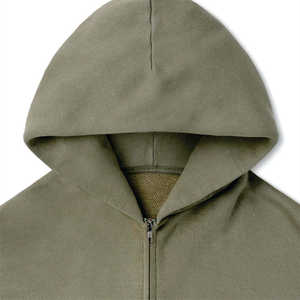 Sweat à capuche zippé vert olive, coupe ample streetwear, grande taille, molleton épais vert sauge, personnalisable avec logo - Product Image 6