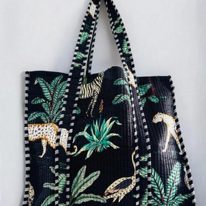 Vintage Quilted Large Tote <b>Bag</b> for <b>Women</b> Open Cotton Handprint Floral Shopping Travel Everyday Shoulder Beach <b>Weekender</b> <b>Bag</b> - Product Image 1
