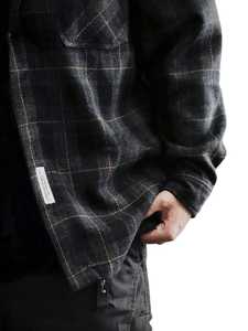 เสื้อเชิ้ตผ้าสักหลาดลายสก็อตขนาดใหญ่สำหรับผู้ชาย แขนยาว สไตล์ลำลอง ลายตารางสีเทาเข้ม-ดำ ผ้าทอ - Product Image 2