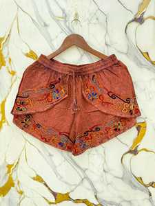 Boho Embroidered Floral Patchwork Rayon <b>Shorts</b> Women Lightweight Quick Dry Beach <b>Shorts</b> Summer <b>Festival</b> Drawstring Closure - Product Image 5