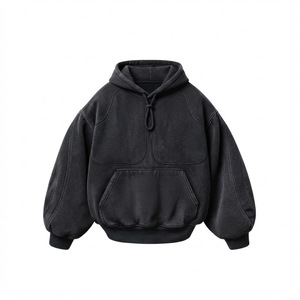 Sweat-shirt à capuche oversize pour homme, noir uni, manches lanternes, poche, style hip-hop - Product Image 1