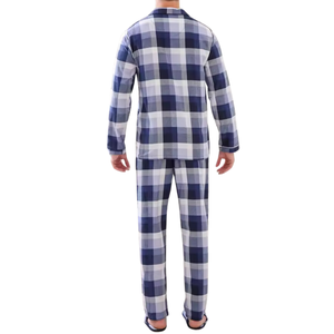Pyjama homme gris marine à grands carreaux, col à revers, en coton aérien et lisse, manches longues, coupe décontractée, durable, vente en gros, ensembles de nuit pour homme - Product Image 2