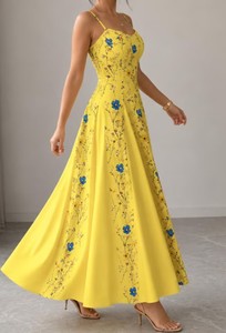 Robe de soirée élégante pour femme, longue, taille naturelle, 100% coton, sans manches, été, mode - Product Image 1