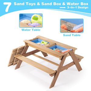 Regolabile in legno per bambini 3-in-1 tavolo di attività di sabbia con ombrellone superiore staccabile per bambini all'aperto gioco giardino Patio ponte - Product Image 4