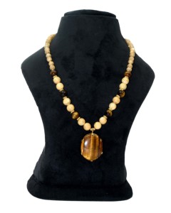 Collar de Perlas Marrones y Ojo de Tigre Hecho a Mano para Mujer - Product Image 1