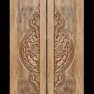 ประตูไม้แกะสลักลายดอกไม้แมนดาลาสุดหรู งานฝีมือประณีต บานเลื่อนคู่ กันลม ตกแต่งทางเข้าบ้านสไตล์โมเดิร์น - Product Image 3