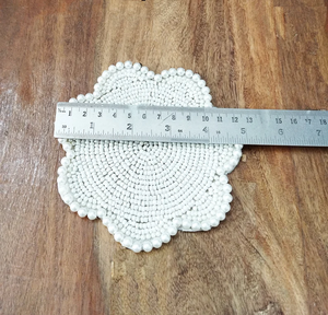 Handmade Unique Design Flower Shape white pearl <b>beaded</b> coasters - Set of 6 by Creative Art Zone - Product Image 6