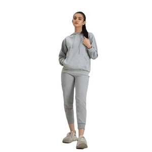 Fashion Women Grey Tracksuit Cotton Blend <b>Hoodie</b> and Matching Sweatpants Breathable Jogger Set for Outdoor Casual Wear - Product Image 2