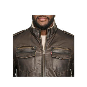 Chaqueta de Cuero y Lona Estilo Bomber para Hombre, Personalizada, de Invierno, Estilo Aviador, Vintage, con Cuello de Piel Negra Extraíble, Transpirable - Product Image 5
