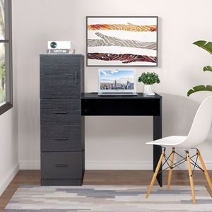 Scrivania per Computer in Truciolato Melaminico Nero Goffrato Tipo H 104,5*49*120cm con Una Porta Tre Cassetti 2 USB 2 Prese di Corrente - Product Image 1