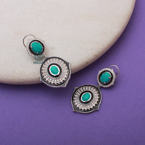 Nora Turquoise CZ Designer Earrings in Platinum and Rhodium Plating - Product Image 5