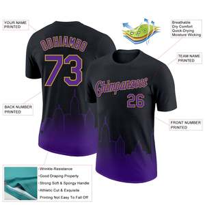 Maillot de basket-ball personnalisé sublimé pour hommes, noir et violet, nom de l'équipe, numéro, col rond, manches courtes, t-shirt 100% polyester - Product Image 2