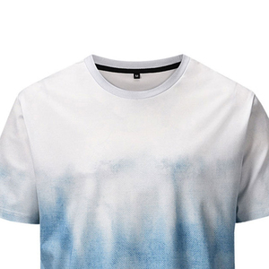 Men's Summer Casual 2-Piece <b>Set</b> Gradient Blue Tie-Dye T-Shirt Shorts Quick Dry Breathable Athletic Wear Crew Neck <b>Knitted</b> Fabric - Product Image 5
