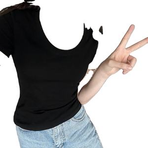 Summer Women's Basic Short Sleeve T-Shirt Slim Fit Round-Neck Tops in Black & White Casual Girl Bottoming Digital Printing - Product Image 4