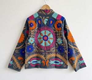 Wholesale Handmade Suzani Embroidered Reversible <b>Velvet</b> <b>Jacket</b> Cotton Lining for Women Bohemian Floral Winter Fashion Outerwear - Product Image 2