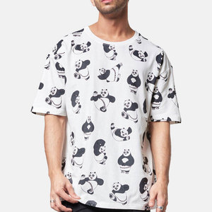 เสื้อยืดแขนสั้นทรงโอเวอร์ไซส์ ปี 2026 ลวดลายการ์ตูนแพนด้า คอทรงโอ ทรงปกติ สไตล์ลำลอง ผ้าเจอร์ซีย์คอตตอน 100% ผ่านกระบวนการ Acid Wash - Product Image 1