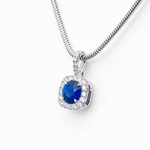 Classic Fine Jewellery 14K White Gold 1.09ct Blue Sapphire Lab-Grown D-G/VS Diamond Halo Setting IGI Certified Necklace - Product Image 2
