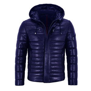 <b>Mens</b> Leather Puffer <b>Jacket</b> Water Resistant Quilted Winter Coat Warm Insulated Outdoor Casual Fashion Custom - Product Image 5