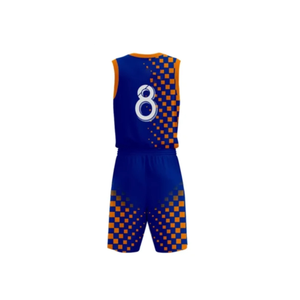 Ensemble de maillots de basket-ball sublimés personnalisés, bleu et orange à carreaux, sans manches, uniforme respirant, vêtements d'équipe unisexes pour adultes - Product Image 5