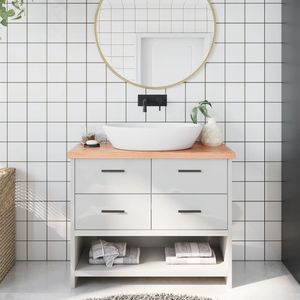 Meuble-lavabo de salle de bain en bois massif brun clair 39,4"x11,8"x(0,8"-1,6") avec comptoir traité à la lumière - Product Image 1