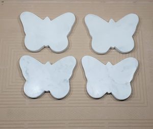 Luxury White <b>Marble</b> Butterfly Coaster <b>Set</b> of Four Decorative Natural Stone Drink Coasters for <b>Coffee</b> <b>Table</b> Dining <b>Table</b> Home Dec - Product Image 1