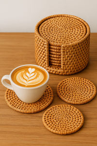 High quality handwoven rattan coaster set for home and office trendy decorative coasters for drinks coffee and tea lovers - Product Image 4