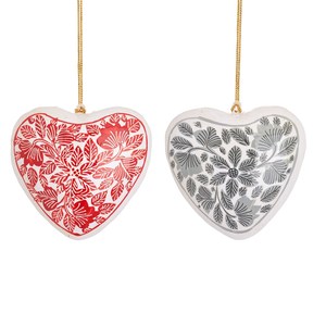 Ornement suspendu en papier mâché fait main en forme de cœur avec motif floral, ornement en papier mâché fait main du Cachemire – Décoration artistique florale - Product Image 3
