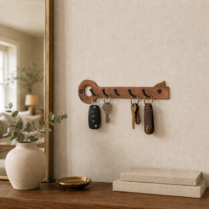 Wooden <b>Key</b> Wall Mounted Hook Rack Brown Entryway <b>Key</b> Holder <b>Organizer</b> for Home Office - Product Image 6
