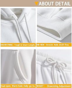 Ensemble survêtement homme blanc à capuche et pantalon, couleur unie, décontracté, manches longues, 100% coton respirant, coupe classique - Product Image 5