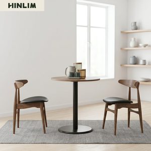 Table à manger ronde scandinave durable avec plateau en bois et pieds en bois, design minimaliste, 2 places, mobilier moderne pour la maison, l'hôtel et la salle à manger - Product Image 3