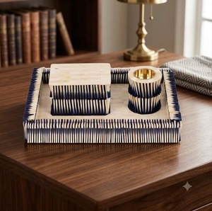 Bandeja Decorativa Hecha a Mano con Conchas de Abulón Crudas, Cinco Estrellas, Ecológica, Imitación Antigua, Decoración para el Hogar, Patrón Azul y Blanco - Product Image 1