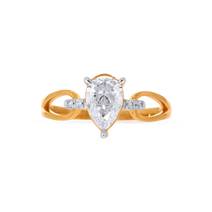 18K Yellow Gold Solitaire Ring Elegant Pear <b>Shape</b> Diamond Look Solitaire Ring with <b>Twisted</b> Gold Band for Women Bridal Jewelry - Product Image 3