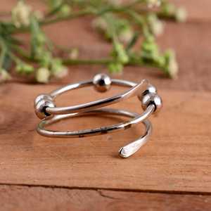 Adjustable 925 Sterling Silver Anxiety Fidget <b>Ring</b> for Stress Relief Handmade <b>Spinner</b> <b>Ring</b> with 3 Movable Beads Arthritis Finger - Product Image 2