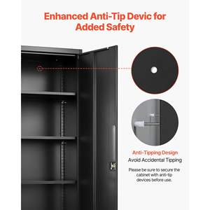 Armoire de rangement en acier verrouillable 68,9 pour bureau, entrepôt, sous-sol, 5 niveaux, 4 étagères réglables, 2 portes magnétiques, 2 clés - Product Image 5