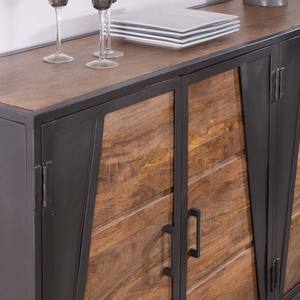 Vandana Crystal Grain industrial <b>sideboard</b> in <b>grey</b> metal and mango wood - Product Image 4