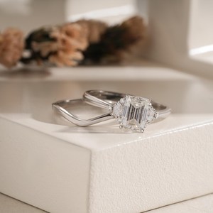 Modern Dual Band 2CT Emerald Cut Moissanite Cluster <b>Ring</b> <b>Set</b> Original 925 <b>Silver</b> Fine Romantic Style Gift For Girlfriends - Product Image 3