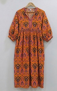 Robe midi en coton imprimé à la main indienne pour femmes, robe d'été florale, légère, respirante, décontractée, style bohème - Product Image 2