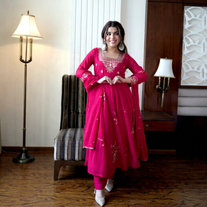 Traje Salwar Tradicional de Algodón Bordado para Mujer, Estilo Indio-Pakistaní, Corte Holgado, Largo hasta el Tobillo, Ropa Casual - Product Image 1